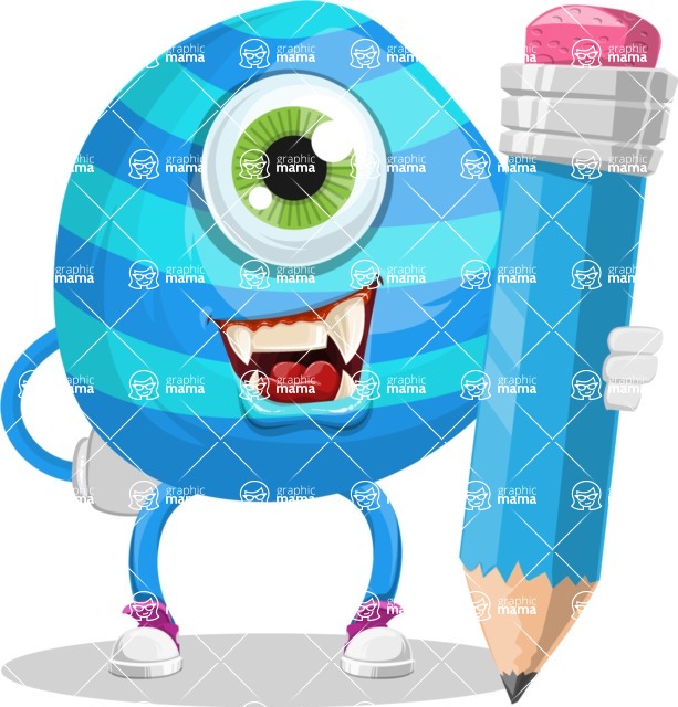 One Eyed Monster Cartoon Character - One Eyed Monster Cartoon Character with a Pencil